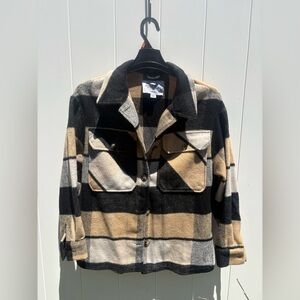Reserve Fairfax Plaid Button-Up Jacket in Black and Tan size Medium
